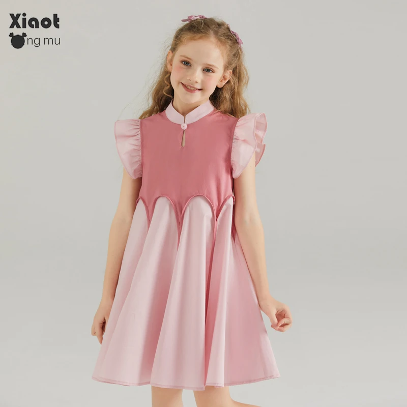 小童木 新中式女童连衣裙夏装2024新款洋气棉布裙女大童公主裙子