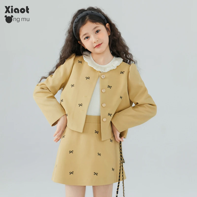 小童木 miu系可爱风女童套装春秋2025新款女大童小西装短裙两件套