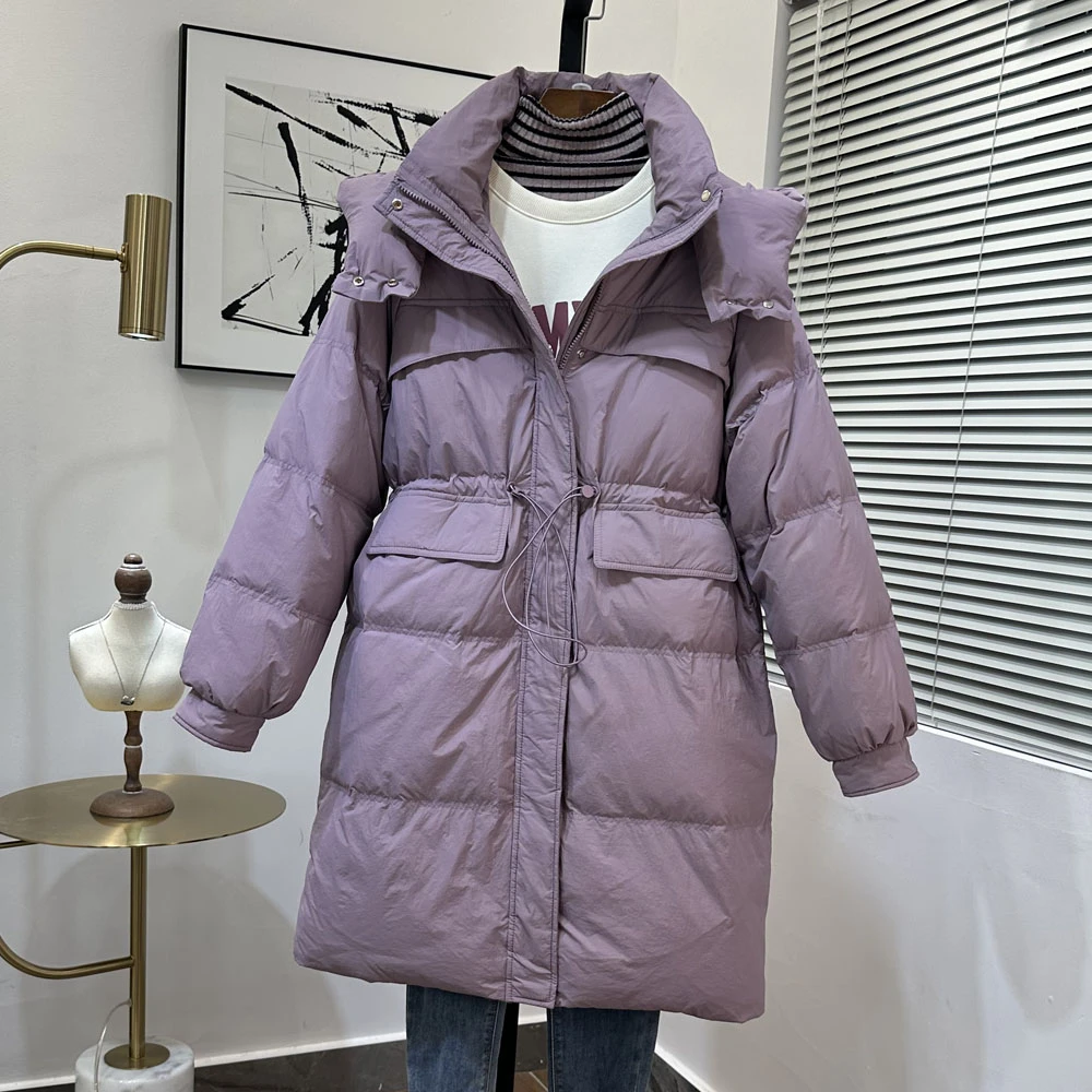 2025年冬季反季节新款时尚羽绒服女中长款加厚白鸭绒保暖派克外套