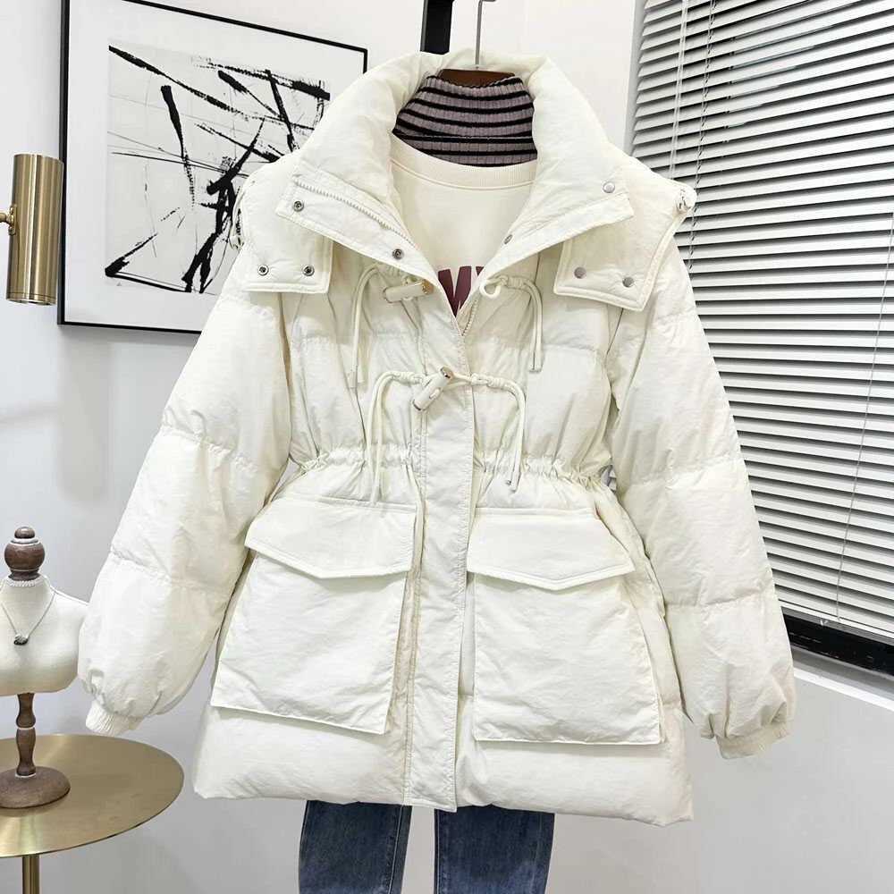 2024年新款韩版连帽休闲反季羽绒服女修身中长款加厚遮臀潮外套