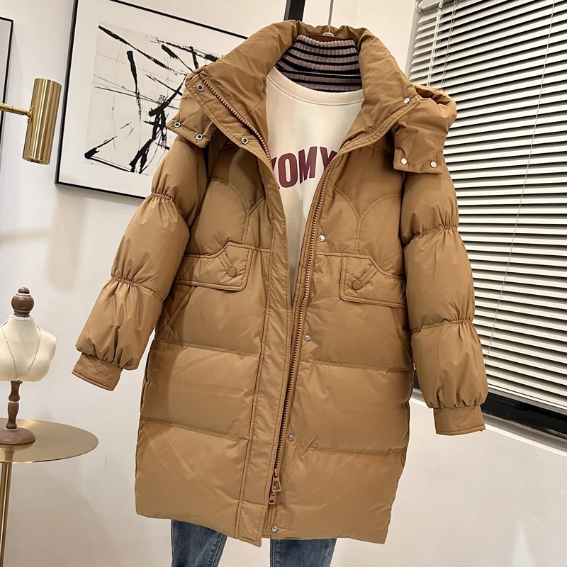 新款羽绒服女宽松显瘦气质女士中长款连帽冬季加厚户外外套爆款