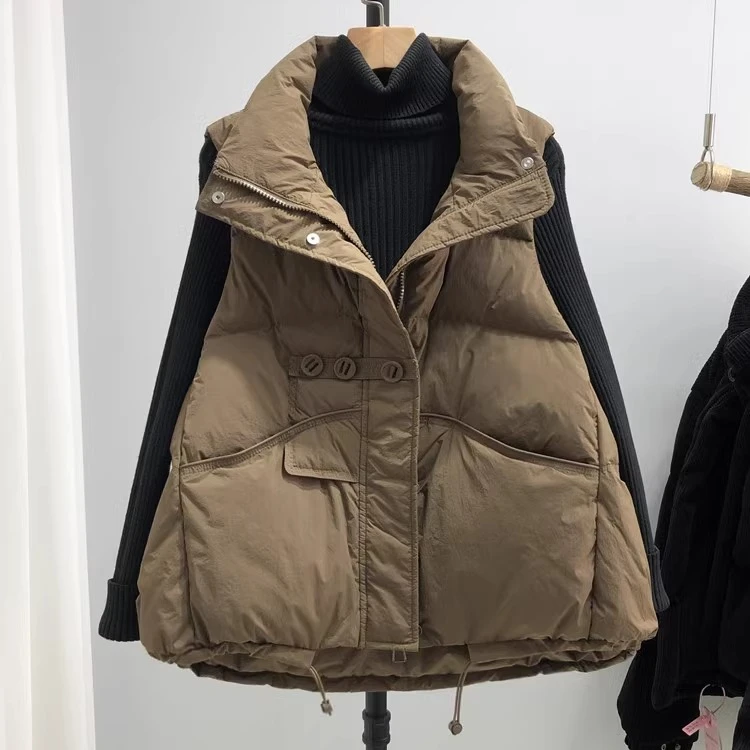 2025秋新款羽绒服马甲女短款时尚洋气韩版立领鸭绒背心马夹外套