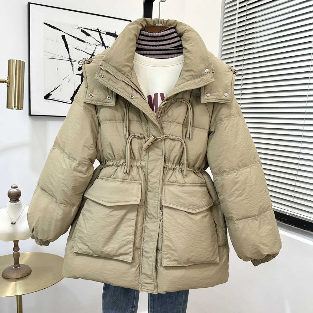 2025年冬季新款竹节扣羽绒服女韩版加厚休闲时尚白鸭绒羽绒外套