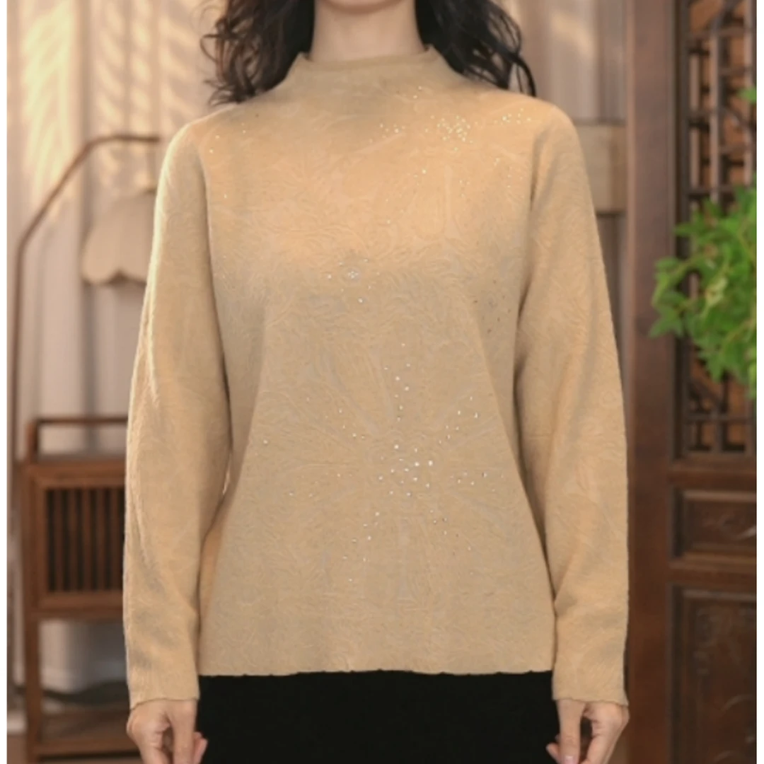 秋冬洋气百搭钉钻羊毛衫长袖秋冬款花色打底衫