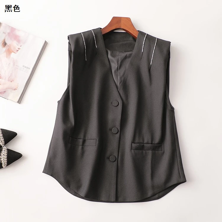 244329秋中长款无袖V领马夹