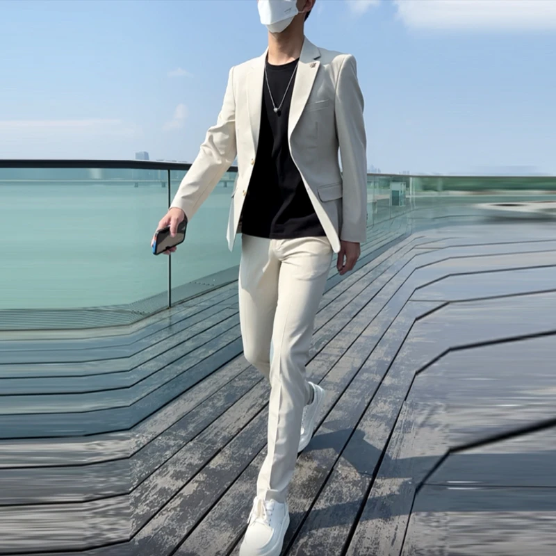 西装套装男士春夏季新款英伦风商务正装韩版潮流修身痞帅休闲西服