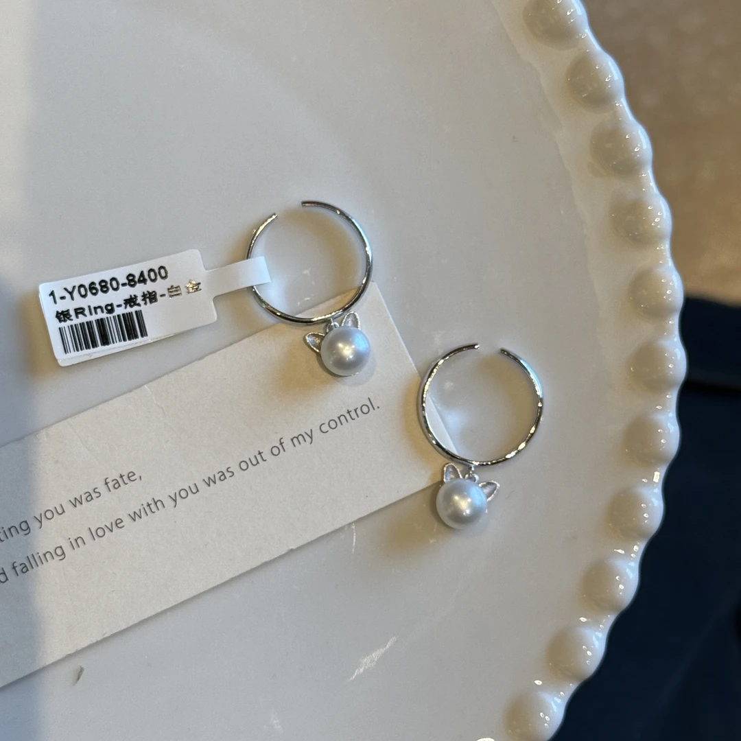 8400小猫猫珍珠银戒指