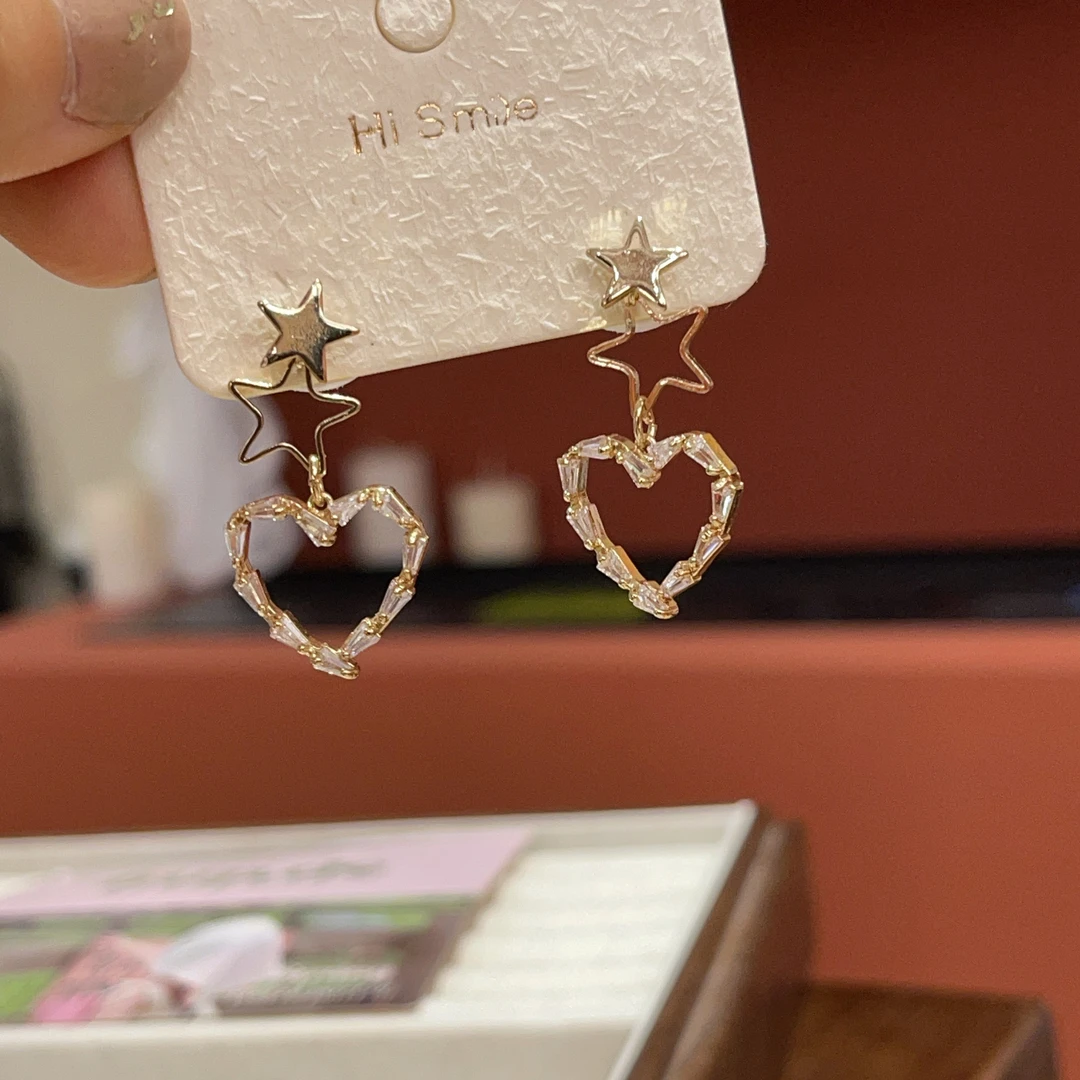 铜合金合成锆石耳饰 6190星星耳钉925银针