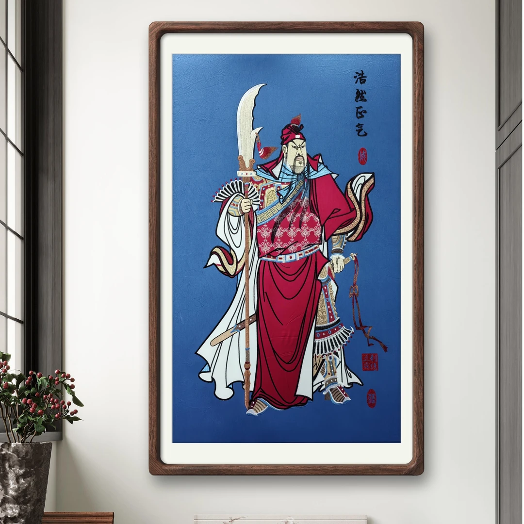 刺绣关羽，刺绣关公，关公，关羽，别墅客厅中堂玄关装饰品，高112宽72