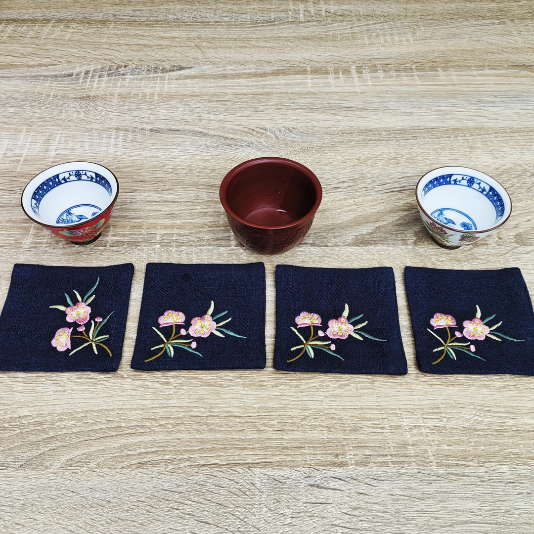 刺绣茶台，茶杯垫，刺绣茶杯垫