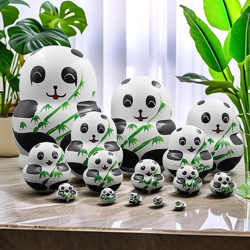 俄罗斯套娃优质椴木熊猫套娃木制精美工艺品送礼礼品精致礼物
