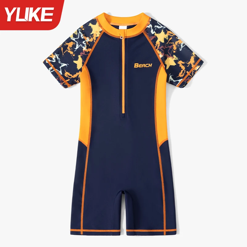 儿童泳衣男童夏季2024新款连体防晒游泳衣男孩宝宝专业训练泳装备