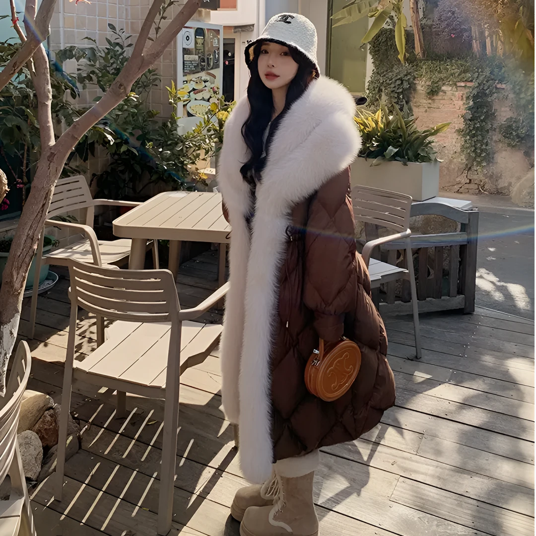 狐狸毛大毛领羽绒服女2024新款冬季加厚中长款鹅绒皮草外套2383