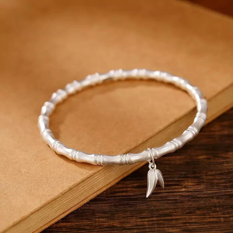 足银手镯 015闭口磨砂竹节手镯节节高升竹子手环百搭礼物