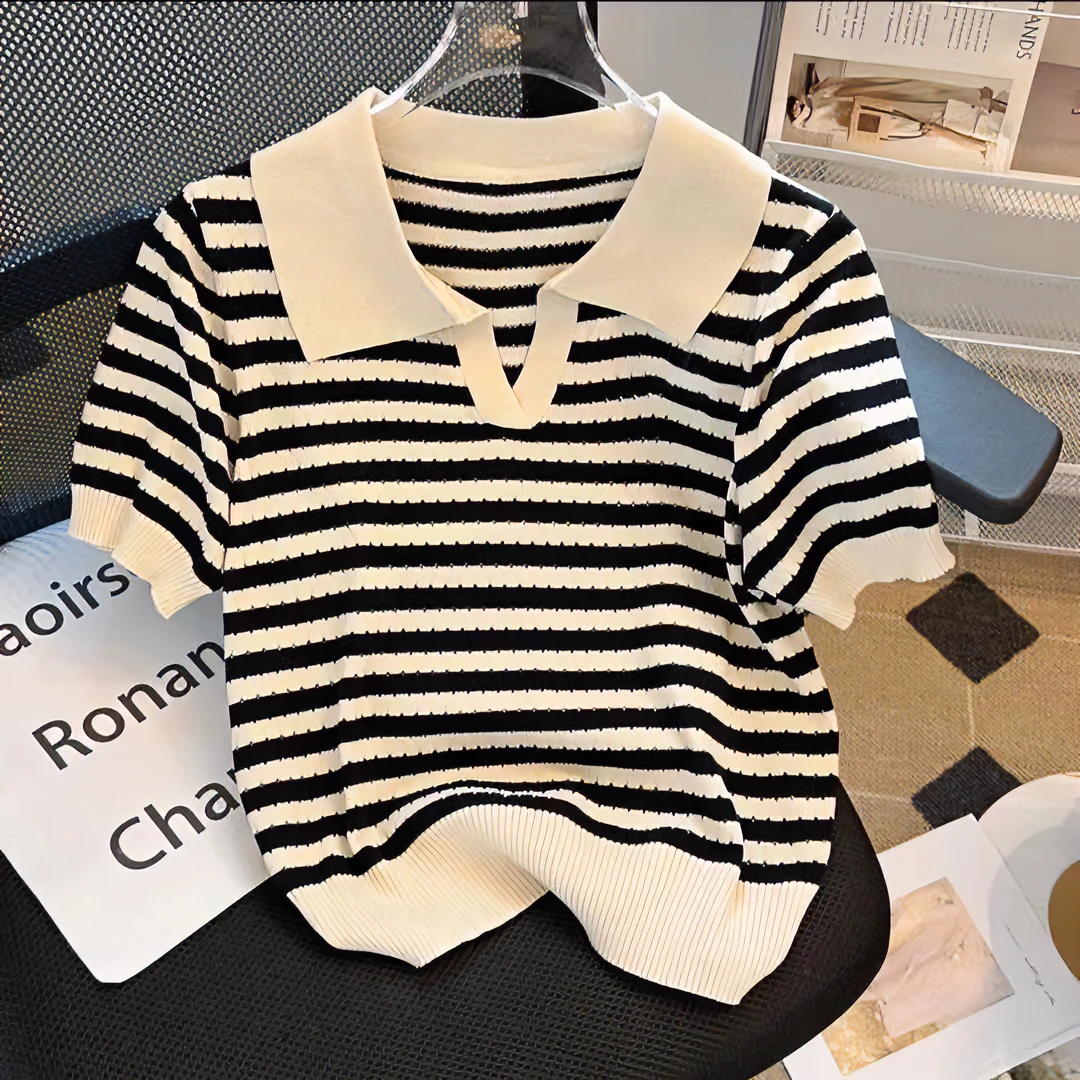 909#夏季polo领挑孔透气大码针织短袖胖妹m宽松显瘦冰丝上衣