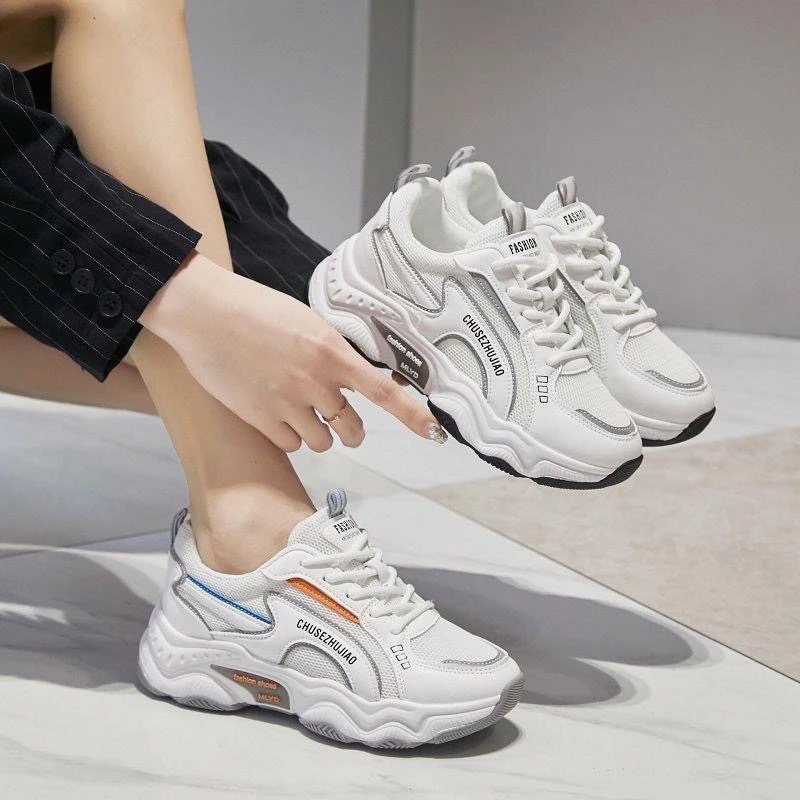 跑步鞋女2025春季新款透气网面运动鞋女网鞋增高厚底老爹鞋女105