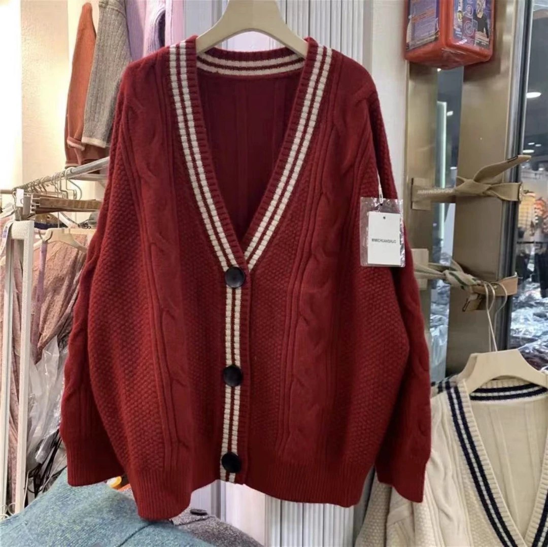 复古春秋时尚百搭针织毛衣外套