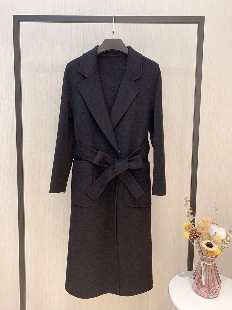邓家精选铺女装优雅大衣气质时尚网红中长款毛呢羊绒黑色