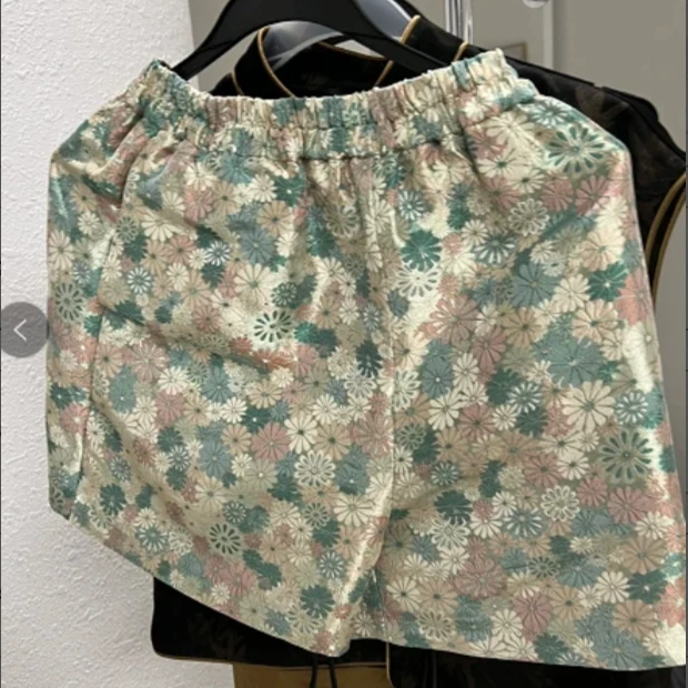 【晨曦专属】碎花休闲裤高腰时尚百搭绿色夏季宽松短裤