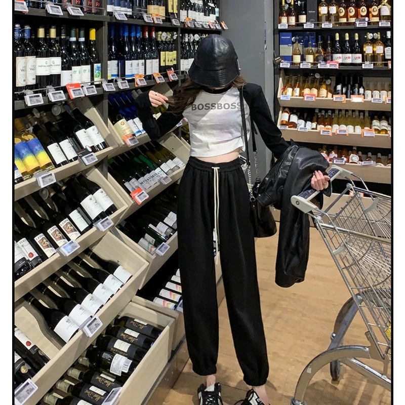 【果果家优选】春季束脚百搭休闲裤女系带长裤时尚哈伦卫裤