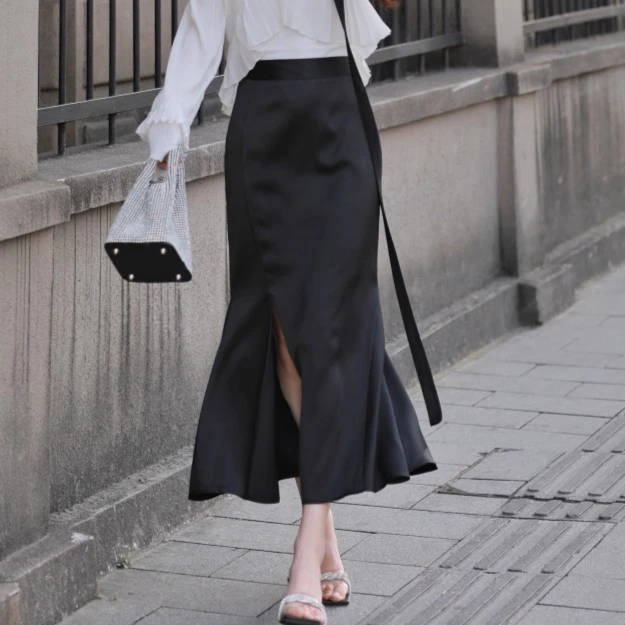 【果果家优选】缎光质感顺滑高腰鱼尾摆气质半身裙