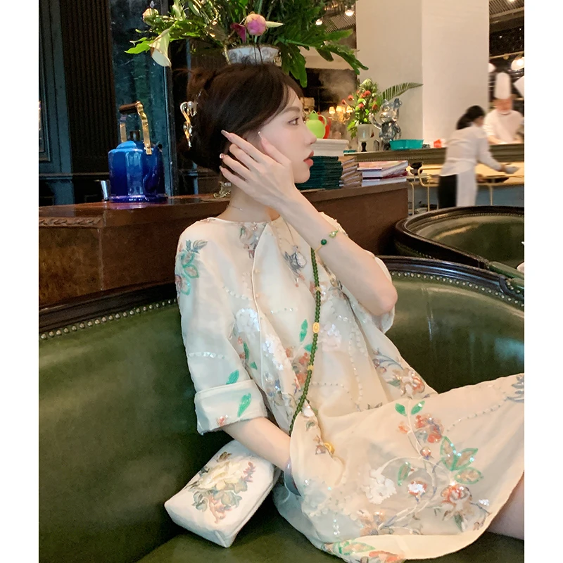 【晨曦专属】 繁华似锦新中式国风夏季气质显瘦设计感连衣裙