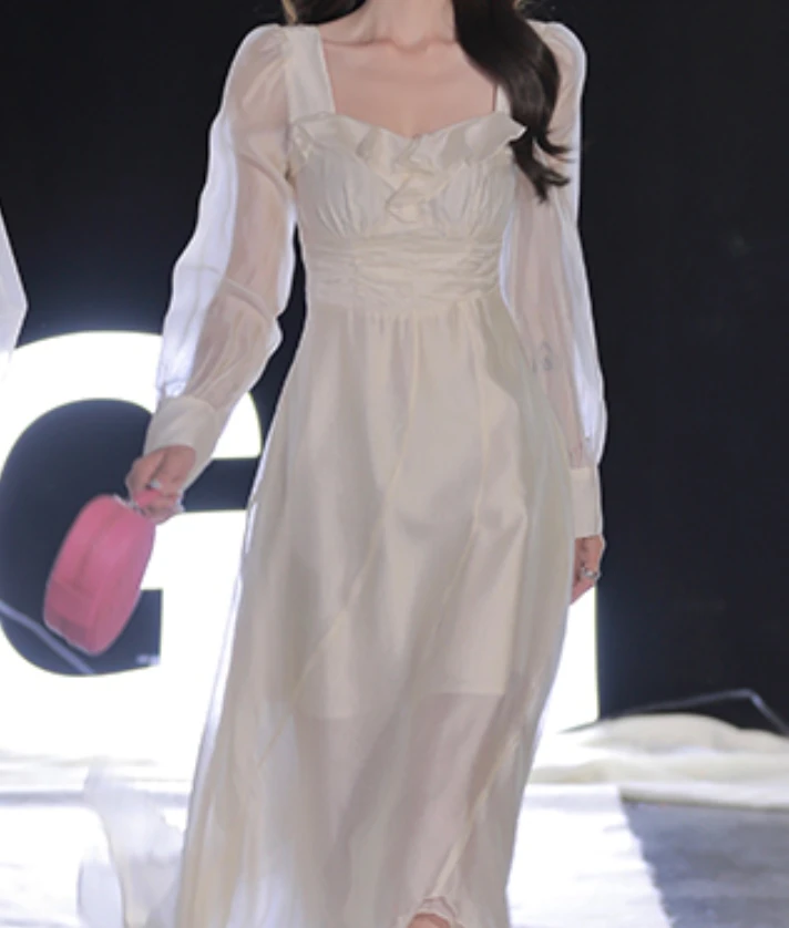 【果果家优选】精致不规则下摆春日约会方领气质连衣裙