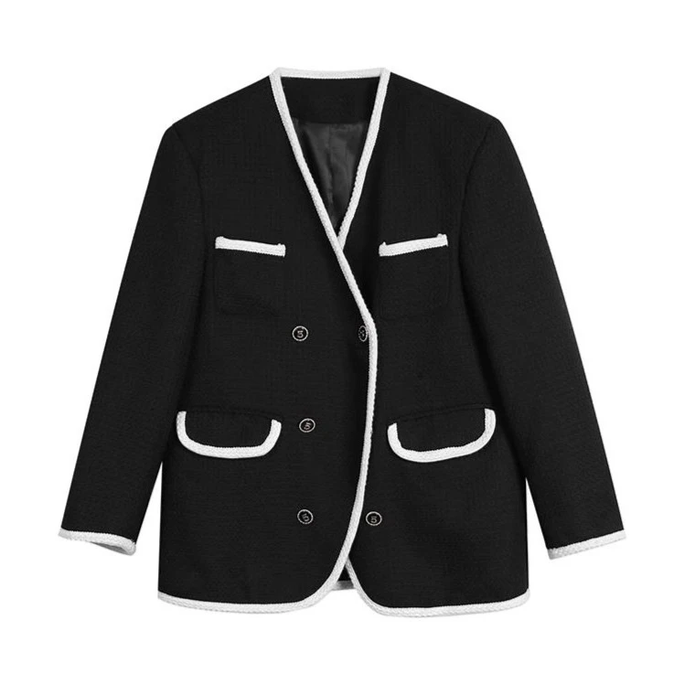 【果果家优选】时尚小香风宽松双排扣V领外套