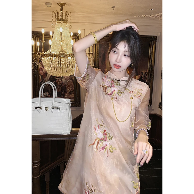 【果果家优选】新中式国风贵气质感2024新款重工设计感宽松连衣裙