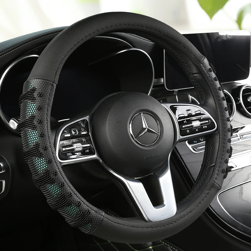 新款3D蜂窝碳纤维方向盘套四季通用防滑纳帕皮汽车把套