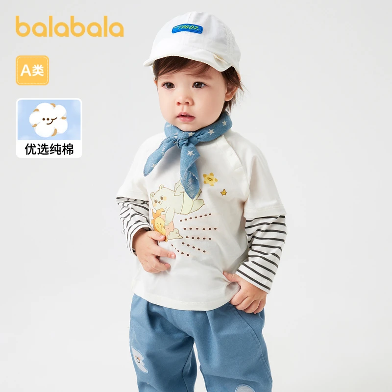 巴拉巴拉童装儿童t恤男宝长袖女童上衣打底衫秋装新款假两件