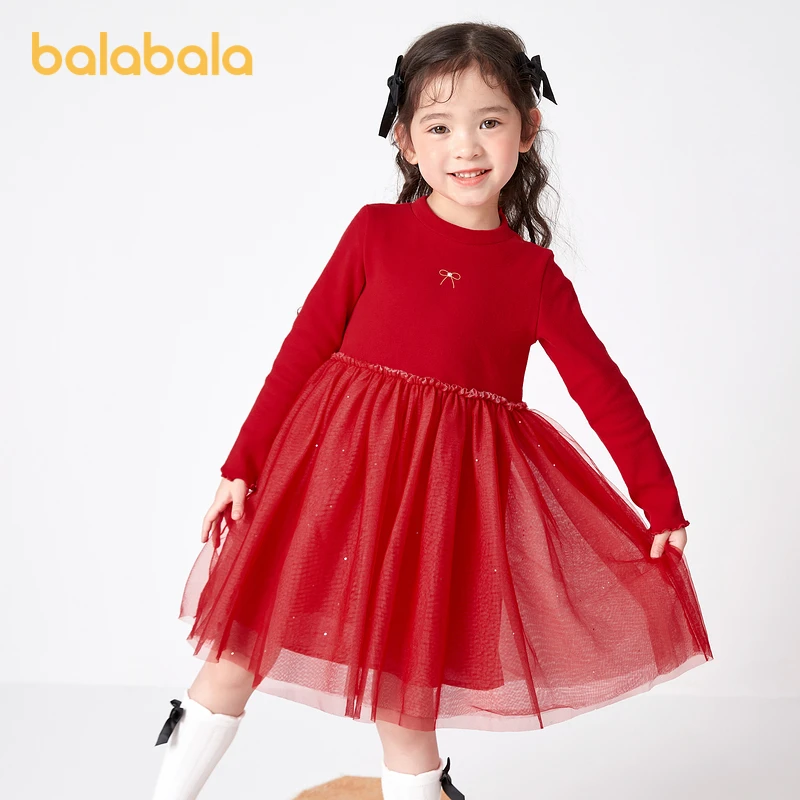 巴拉巴拉女童小童秋冬连衣裙公主裙宝宝洋气长袖长裙208421111003