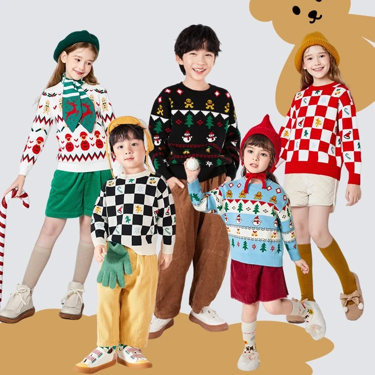 巴拉巴拉男女儿童圣诞新年中大童长袖圆领针织毛衫208422103214