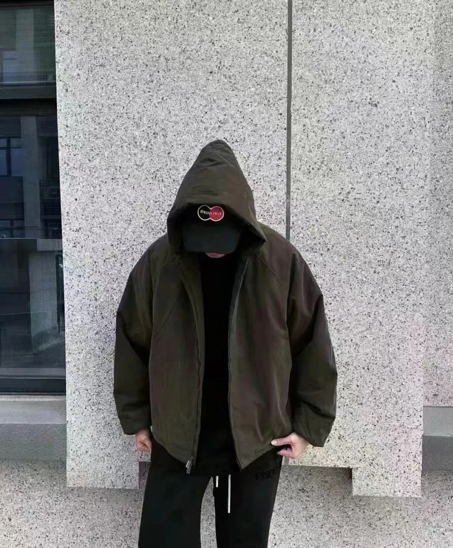 SS23款纯色logo拉链连帽棉服冬季加厚保暖休闲夹克棉服