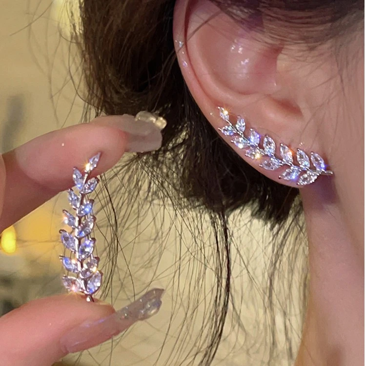合金耳饰 轻奢麦穗满钻一体式耳排精致耳环小众设计感女独特耳饰