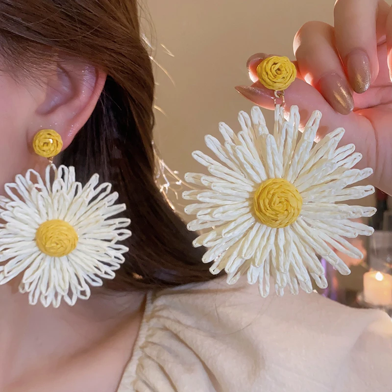 合金耳饰 草藤大花朵耳环夏天独特夸张耳钉耳坠新款爆款度假耳饰