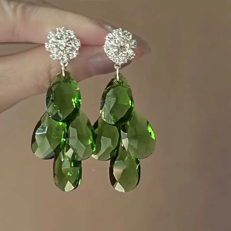 合金仿水晶耳饰 超仙法式复古透明水滴耳环轻奢高级感设计ins耳钉