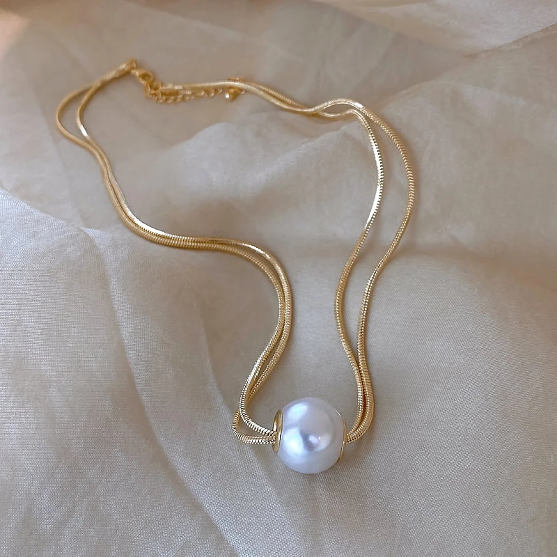 钛钢项链 仿珍珠双层项链女法式轻奢小众设计锁骨链高级感颈链女
