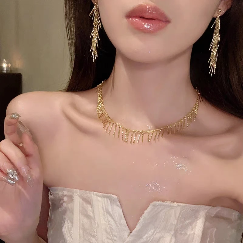 铜合金项链 轻奢小众设计感精致流苏项链高级感气质锁骨链颈链潮