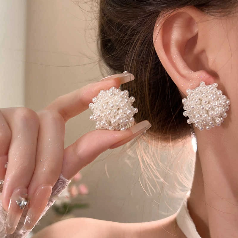 合金仿珍珠耳饰 精致编制花朵耳钉女2025新款耳环法式高级感耳饰
