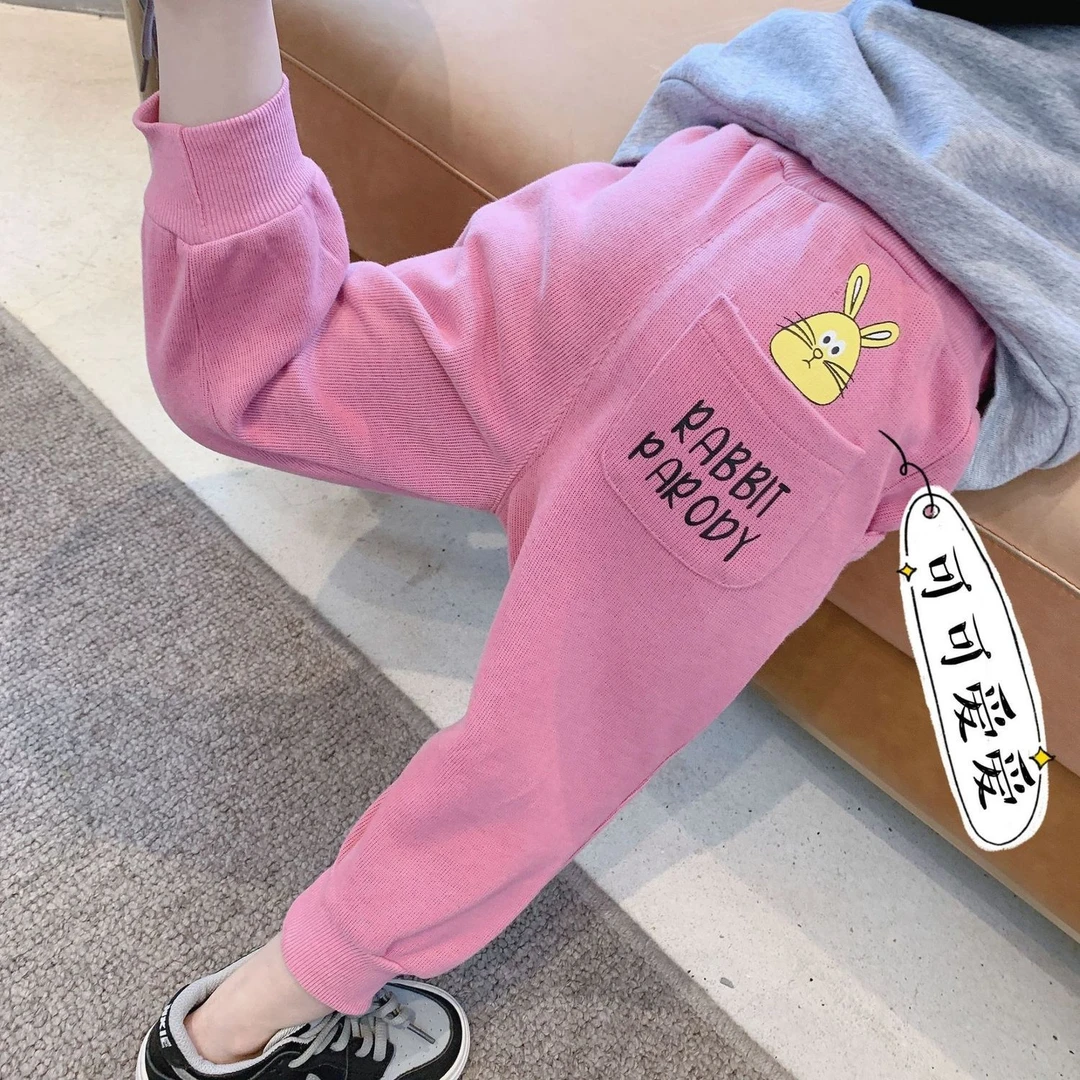2023春季新款儿童女童后印猪卫衣裤宝宝秋冬宽松运动长裤童装春秋