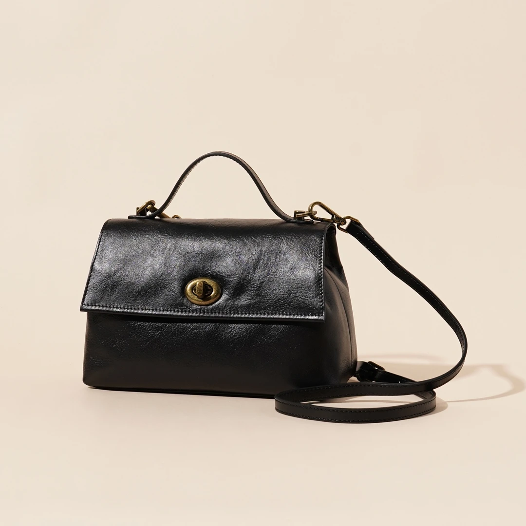 【岩牛】头层牛皮女包黑色/焦糖棕