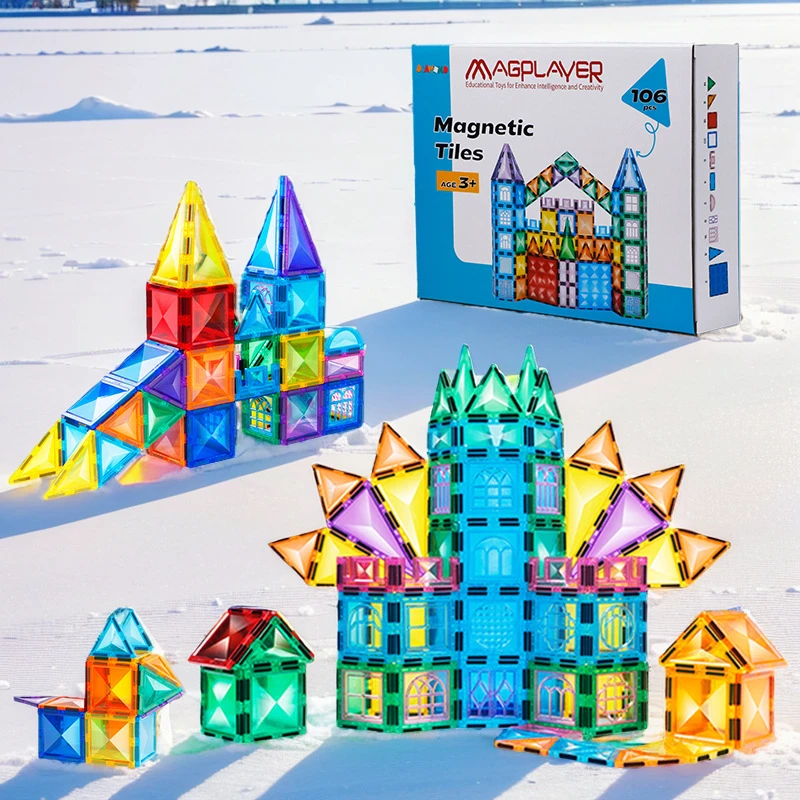 跨境钻面彩窗磁力片磁力积木儿童益智玩具强磁性搭建片磁吸玩具