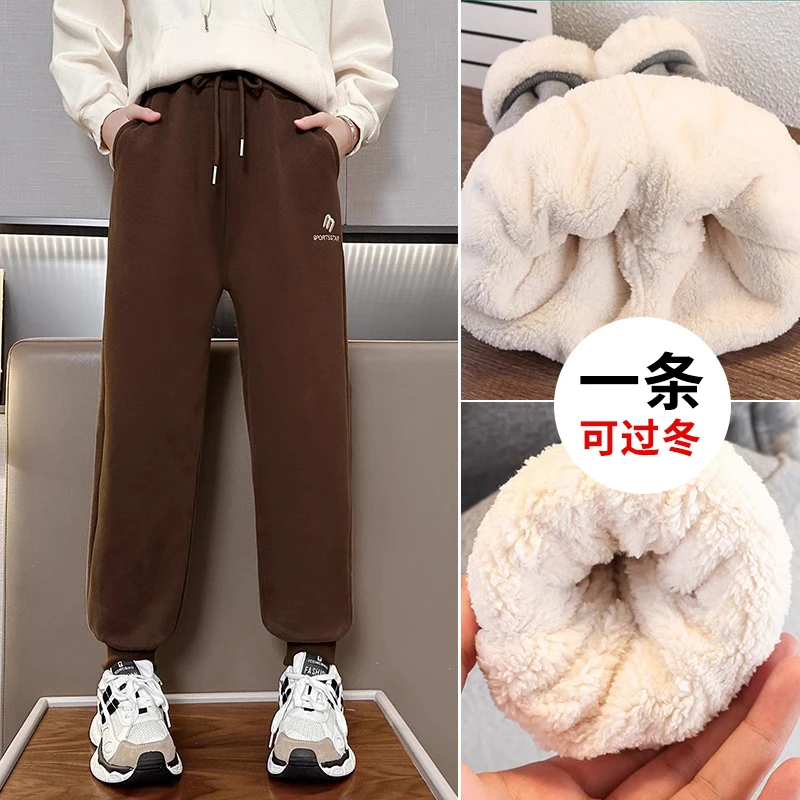 女童加绒运动裤秋冬款外穿女大童加厚保暖棉裤儿童冬季一体绒裤子