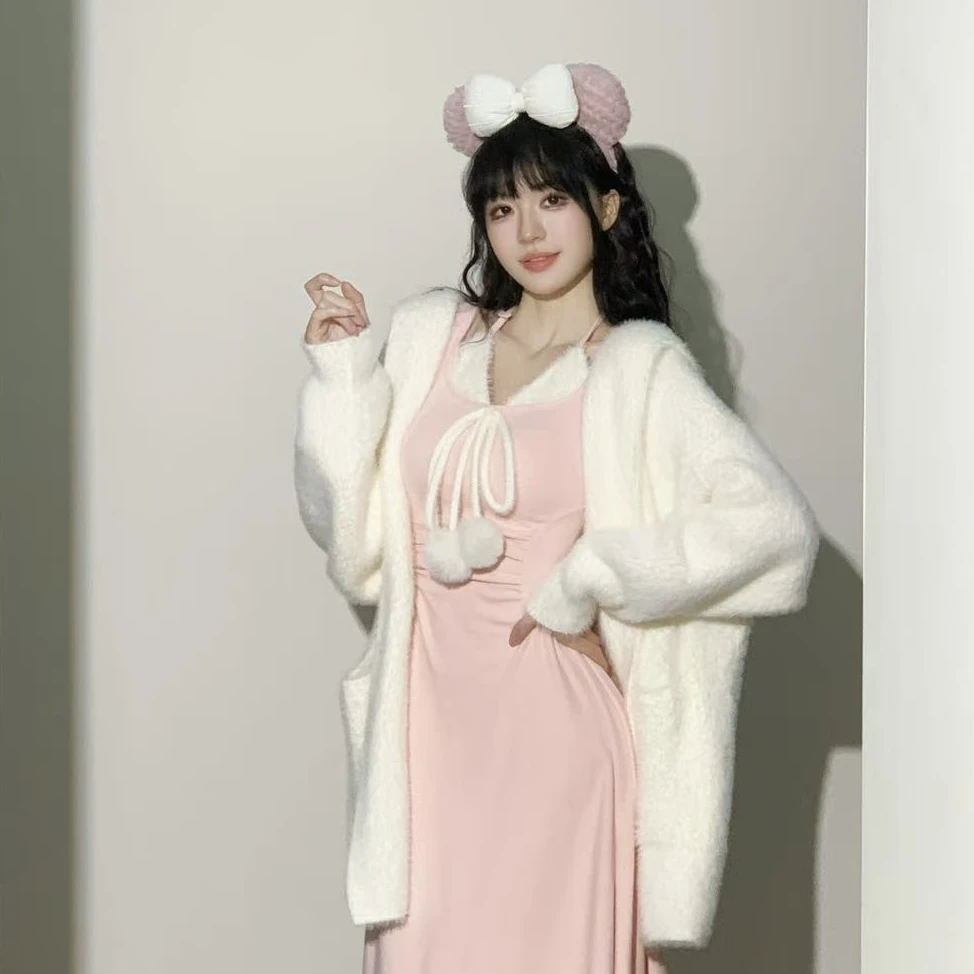 1101高级感水貂绒保暖针织毛衣外套口袋长袖内搭女秋冬可外穿高级