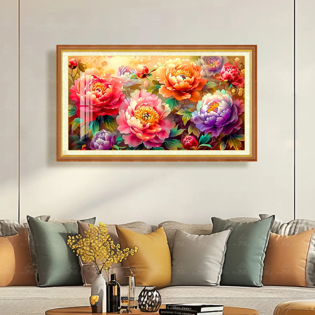 【进口棉布】爱阁十字绣牡丹图新款国风中式花卉风景装饰挂画手工绣