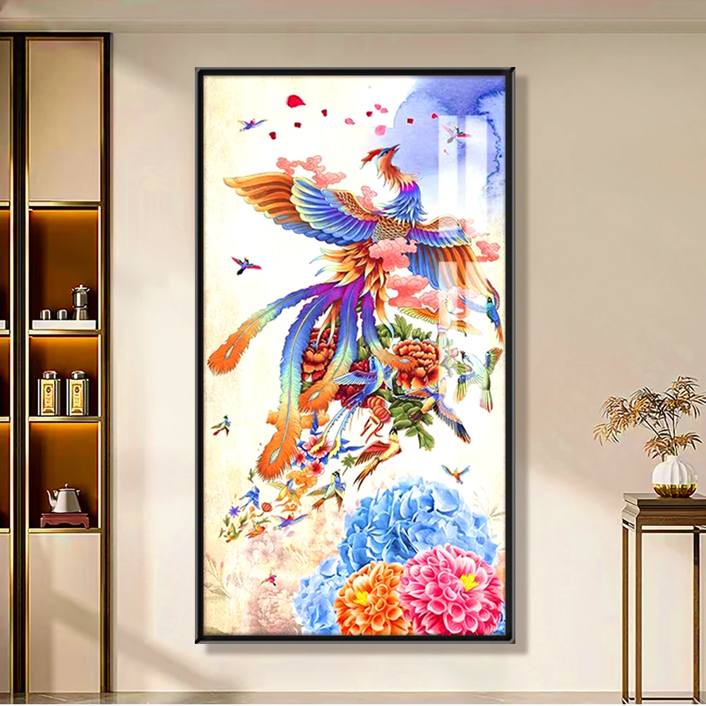 【宠粉福利】爱阁十字绣 百鸟朝凤 中国风吉祥竖版手工线绣玄关