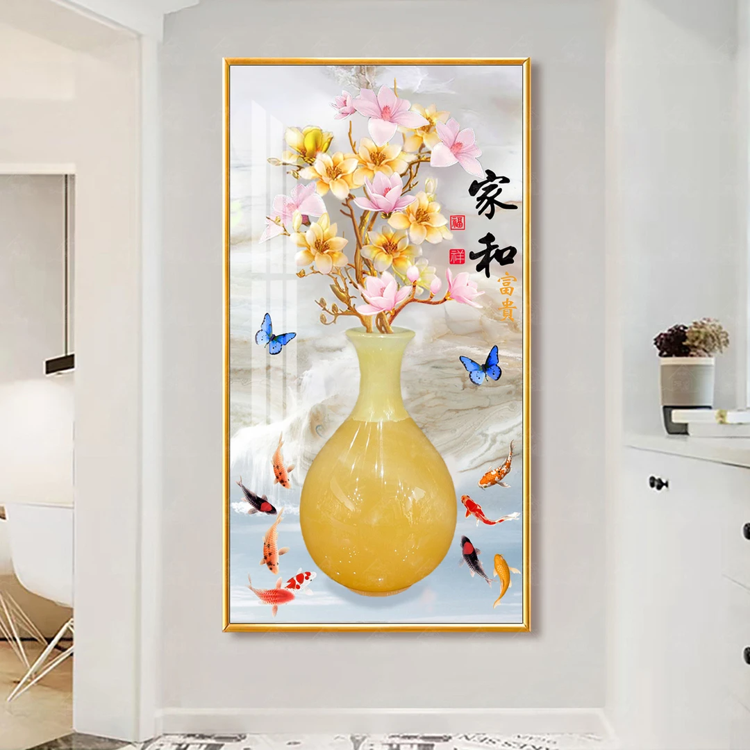 爱阁十字绣 富贵平安 竖版简约吉祥花卉刺绣客厅玄关装饰手工线绣