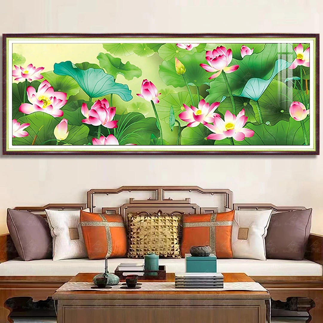 爱阁十字绣新中式红荷映日2025新款松弛感荷花客厅装饰画手工绣X