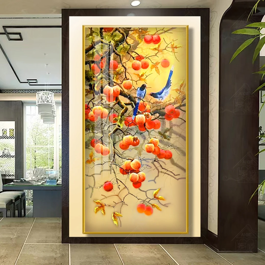 爱阁十字绣 事事如意 新款柿柿如意祝福轻奢简约玄关客厅手工绣